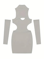 Spring Summer New European and American Solid Color Sexy Hollow Hanging Neck Tight Wrapped Hip Dress