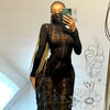 See Through Long Dress Women Sexy Long Sleeves Dresses Body-shaping Vestido Female Party Night Club Clothing Black White Dresses