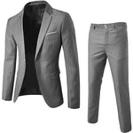 1 Set Trendy Men Suit Anti Deformation Formal Suit Turndown Collar Pure Color One Button Suit Set  Daily Wear