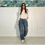 Chic Rhinestone Women's Jeans Y2k Street Oversize Loose Shining Female Wide Leg Pants 2025 Spring Summer Lady Denim Trousers