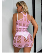 Sexy Women Fishnet Halter Backless Dress Low Cut Tight Pencil Cute Dress Plus Size Mini Dress Night Club Dance Dress Beatchwear