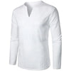 Cotton Linen Long Sleeve T-shirt for Men Solid Color V Neck Slim Fit Blouse Men Lightweight Beach Shirt Breathable Casual Shirt