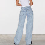 Women Y2K Wide Leg Denim Pants Baggy Low Waist Boyfriend Jeans Casual Vintage Loose Fit Jeans Trousers Cyber Grunge Streetwear