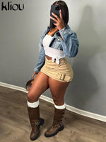 kliou Cross buckle Hip Skirts Women Casual High Waist Skinny Solid All-matched Mini Bottoms Concise Girls Trend Basic Streetwear