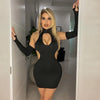 Spring Summer New European and American Solid Color Sexy Hollow Hanging Neck Tight Wrapped Hip Dress