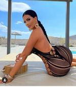 Sexy Women Fishnet Halter Backless Dress Low Cut Tight Pencil Cute Dress Plus Size Mini Dress Night Club Dance Dress Beatchwear