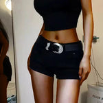 2024 Woman High Waist Aesthetic Straight Leg Jeans Female Fashion Streetwear Mini Pants Girls Y2k 2000s Black Baggy Denim Shorts