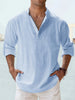 Men's Linen Stand Collar Long Sleeve T-Shirt Loose Fit; Solid Color Long Sleeve Cotton Linen Shirt