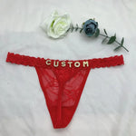 Custom Thongs with Name for Boyfriend Crystal Letter Body Jewelry Women Sexy Lace Bikini G-String Panties Valentine's Day Gift