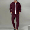 Autumnwinter men's casual blazer set new fashion Waffle baseball suit round neck pocket zipper long sleeve trousers two-piece se