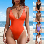 One Piece Swimsuit Deep V Neck Bodysuit Monokini Solid Color Suspender Bikini Women'S Swimsuit Bathing Beach Outfits Swim Wear