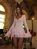 Sexy Flare Sleeve Single Breasted Layered Women's Short  Dress Solid V-neck Slim Mini Dresses 2025 Summer Ladies Chic Clothing