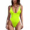 New Sexy One Piece Swimsuit Women Summer Holiday Swimwear Thong Monokini Bathing Suit 2024 Mujer Micro Bikini Solid Neon Yellow