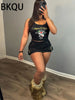 BKQU Black Low Waist Mini Skirts Women 2024 Fashion Cross Belt Hip Skirt Aesthetic Fairy Streetwear Vintage Khaki A-line Skirt