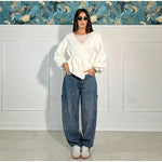 Chic Rhinestone Women's Jeans Y2k Street Oversize Loose Shining Female Wide Leg Pants 2025 Spring Summer Lady Denim Trousers