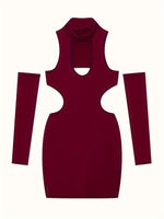 Spring Summer New European and American Solid Color Sexy Hollow Hanging Neck Tight Wrapped Hip Dress