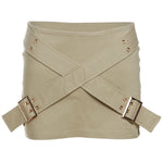 BKQU Black Low Waist Mini Skirts Women 2024 Fashion Cross Belt Hip Skirt Aesthetic Fairy Streetwear Vintage Khaki A-line Skirt