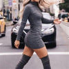 Women Sheath Dress Sexy High Collar Sexy Slim Spring Dress Lady Sweater Anti-shrink Stretch Bodycon Pullover Mini Sweater Dress