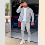 Aliexpress Amazon Cross-border Spring/Autumn 2023 Zipper Pocket lapel Trendy Jacket + Trousers Men's sportswear Streetwear Set