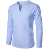 Cotton Linen Long Sleeve T-shirt for Men Solid Color V Neck Slim Fit Blouse Men Lightweight Beach Shirt Breathable Casual Shirt