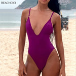 BEACHCICI Solid One-piece Swimsuit Women Deep V-neck Plain Swimsuits Monokinis 2025 New Summer Beach Swimwear Holiday Swimsuits