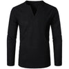 Cotton Linen Long Sleeve T-shirt for Men Solid Color V Neck Slim Fit Blouse Men Lightweight Beach Shirt Breathable Casual Shirt