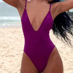 BEACHCICI Solid One-piece Swimsuit Women Deep V-neck Plain Swimsuits Monokinis 2025 New Summer Beach Swimwear Holiday Swimsuits
