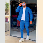 Aliexpress Amazon Cross-border Spring/Autumn 2023 Zipper Pocket lapel Trendy Jacket + Trousers Men's sportswear Streetwear Set