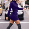 Women Sheath Dress Sexy High Collar Sexy Slim Spring Dress Lady Sweater Anti-shrink Stretch Bodycon Pullover Mini Sweater Dress
