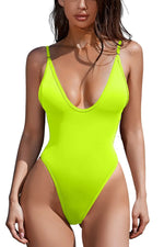 New Sexy One Piece Swimsuit Women Summer Holiday Swimwear Thong Monokini Bathing Suit 2024 Mujer Micro Bikini Solid Neon Yellow