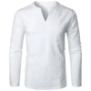 Cotton Linen Long Sleeve T-shirt for Men Solid Color V Neck Slim Fit Blouse Men Lightweight Beach Shirt Breathable Casual Shirt