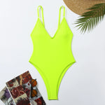 New Sexy One Piece Swimsuit Women Summer Holiday Swimwear Thong Monokini Bathing Suit 2024 Mujer Micro Bikini Solid Neon Yellow