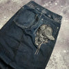 American New Skull Embroidery Casual Baggy Jeans Women Y2K Street Harajuku Vintage Gothic High Waist Joker Wide Leg Pant Trouser