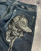 American New Skull Embroidery Casual Baggy Jeans Women Y2K Street Harajuku Vintage Gothic High Waist Joker Wide Leg Pant Trouser