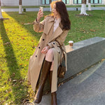 Streetwear Loose Trench Coat Midi Length Fashion Korean Elegant Khaki Black Women'S Windbreaker Coat Casual Double Breasted Tops