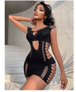 Sexy Women Fishnet Halter Backless Dress Low Cut Tight Pencil Cute Dress Plus Size Mini Dress Night Club Dance Dress Beatchwear
