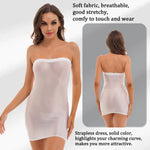Womens Glossy Strapless Bodycon Dress Sexy Summer Bikini Cover Ups Solid Stretchy Mini Pencil Dresses Rave Party Clubwear