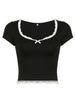 Lace Detail Sweetheart Neck Short Sleeve T-Shirt