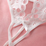 Women'S Fancy Sexy Lingerie White Open Bra Hot Teddy Hollow Out Halter Backless Bodysuit Floral Embroidery Crotchless Underwear