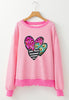 Striped Sequin Heart Round Neck Long Sleeve Sweatshirt