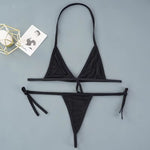 Sexy Mini Bra Sets Wirefree Ultra-Thin Mesh Unlined Bra Brief Set Black Transparent 2 Pieces Halter Women'S Exotic Lingerie Sets