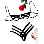 Bondage Harness Lingerie Set Womens Elastic Hollow Out Bra Sets Black Cupless Cage Bra Thong Sexy Intimates Exotic Underwear