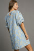 Umgee Floral Jacquard Puff Sleeve Mini Dress