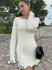 Fashion Women'S Knit Mini Dress Ruffled Autumn High Waist Elegant Slim Party Dress Patchwork Knitwear Sweater Female Dress