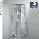 Summer Spring New Casual Vintage Jeans for Men Clothing Washed Soft Cotton Loose Straight Man Pants Baggy Jeans KK1012-1