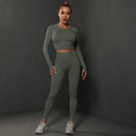 2Pcs Women Sets Energy Seamless Gym Suits Bubble Butt Sports Pants+Long Sleeve Shirts Push up Running Sets Tracksuits Tights Set