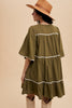 Annie Wear Tassel Contrast Trim Tie Neck Half Sleeve Tiered Dress