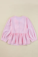 Tied Bow Striped Round Neck Blouse