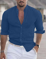 Men's Long Sleeve Shirt With Button Casual Solid Color Tops For Spring Autumn