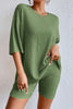 Khaki Ribbed Knit V Neck Slouchy Two-piece Outfit